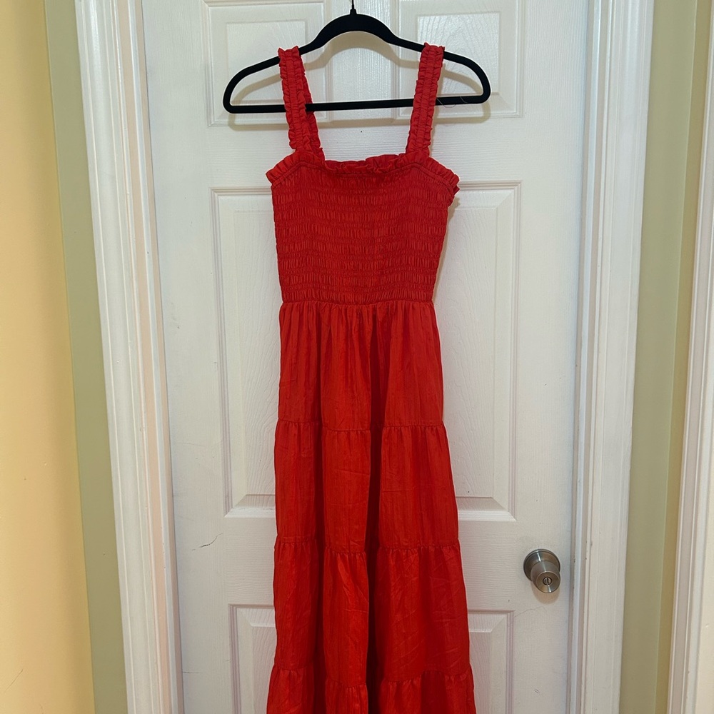 Gap Smocked Tiered Dress Petite Large Red Ruffle Strap NWT $98